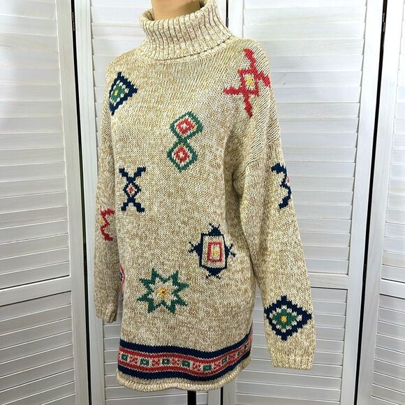 Sweater Tunic Oversized Small Oatmeal Mock Neck Long Sleeve - Picture 5 of 11